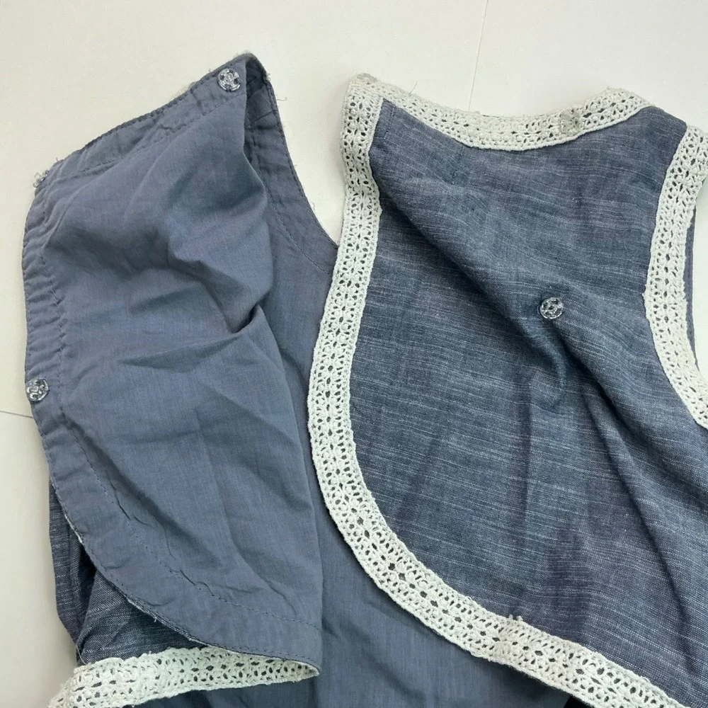 Kaisely Blue Chambray Lace Trim Open Back Dress Kids Size 10 Cottagecore Boho